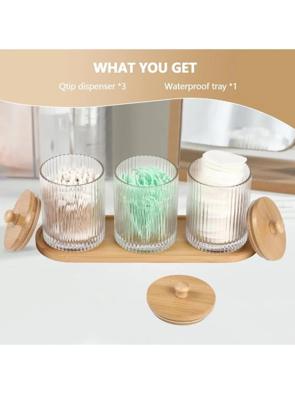 3 Pack Clear Bathroom Organizers - Cotton Swab, Floss & Cotton Ball Holders